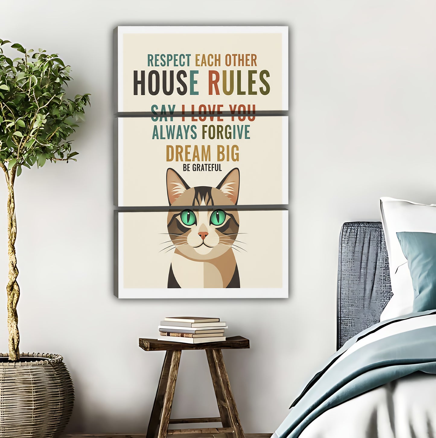 Cat Lover House Rules Wall Art - “Respect Each Other” Inspirational Print|Liberty Signs #L497