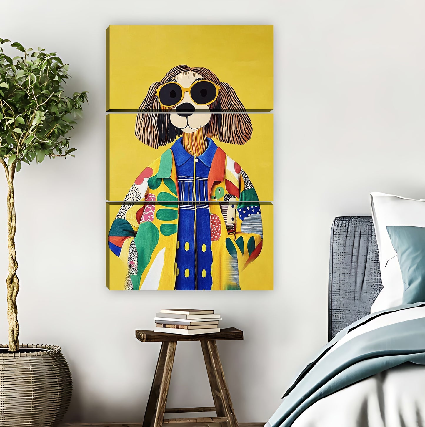 Fashionable Dog in Sunglasses & Colorful Coat Wall Art|Liberty Signs #L849