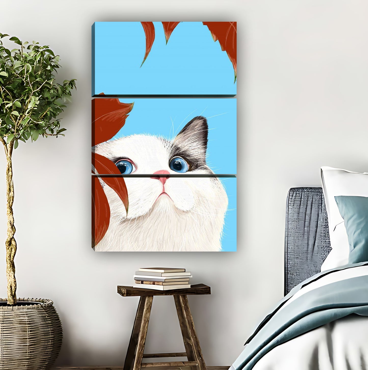 Peeking White Cat with Blue Eyes Whimsical Wall Art|Liberty Signs #L814