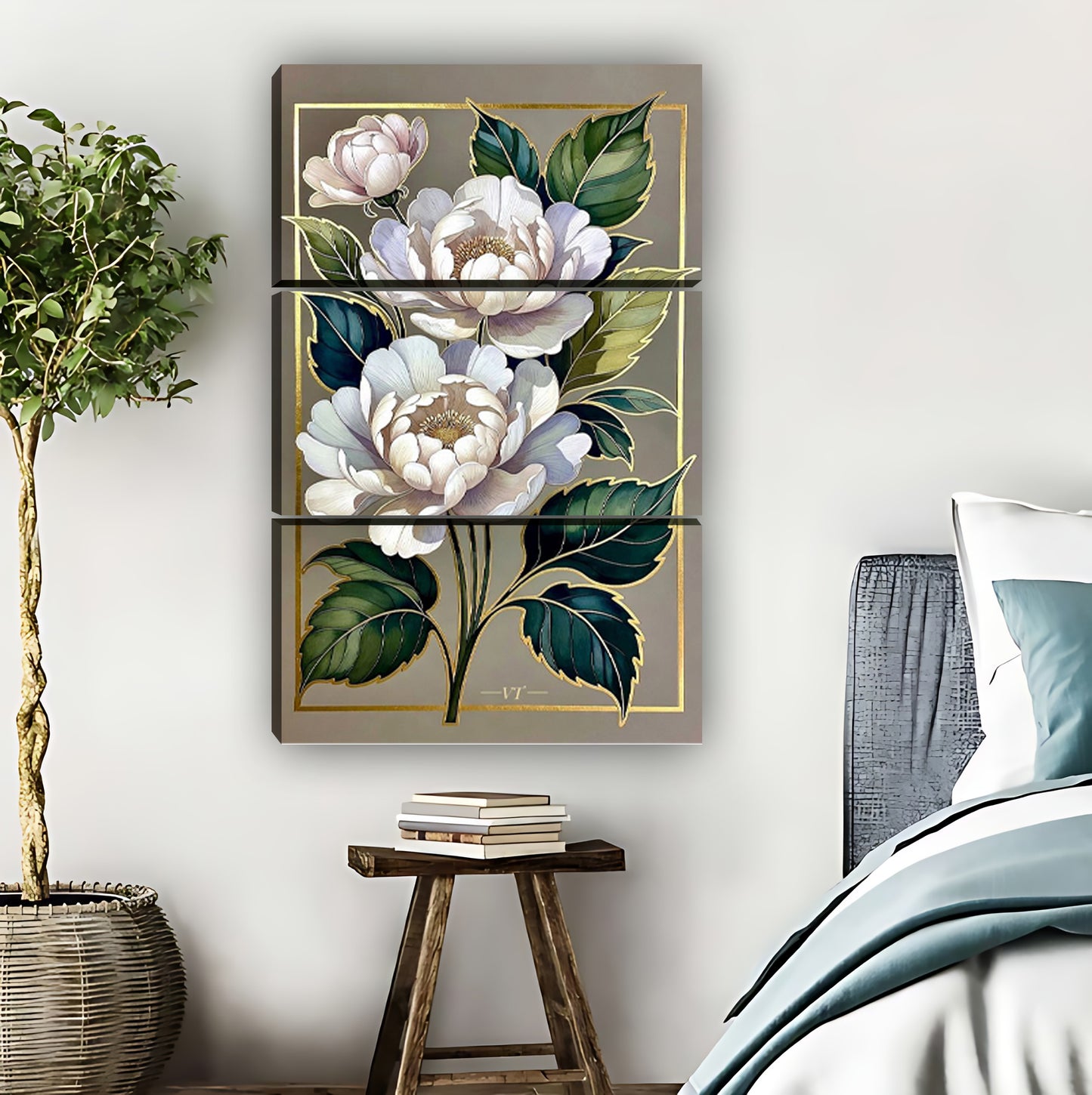 Elegant Peony Floral Art with Gold Frame Wall Print|Liberty Signs #L819