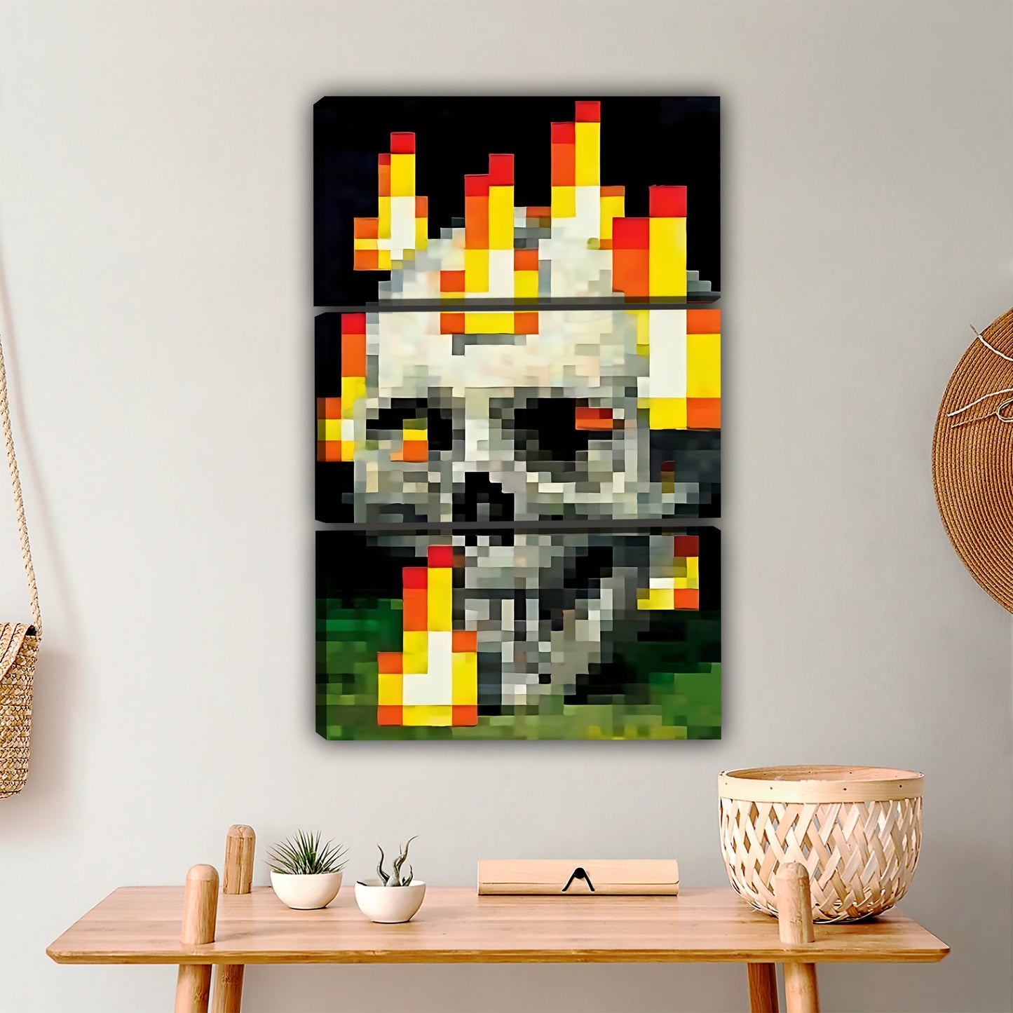 Pixel Art Flaming Skull Wall Print|Liberty Signs #L387