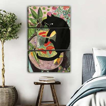 Whimsical Black Cat in Tropical Garden Art Print | Boho Wall Decor|Liberty Signs #L414