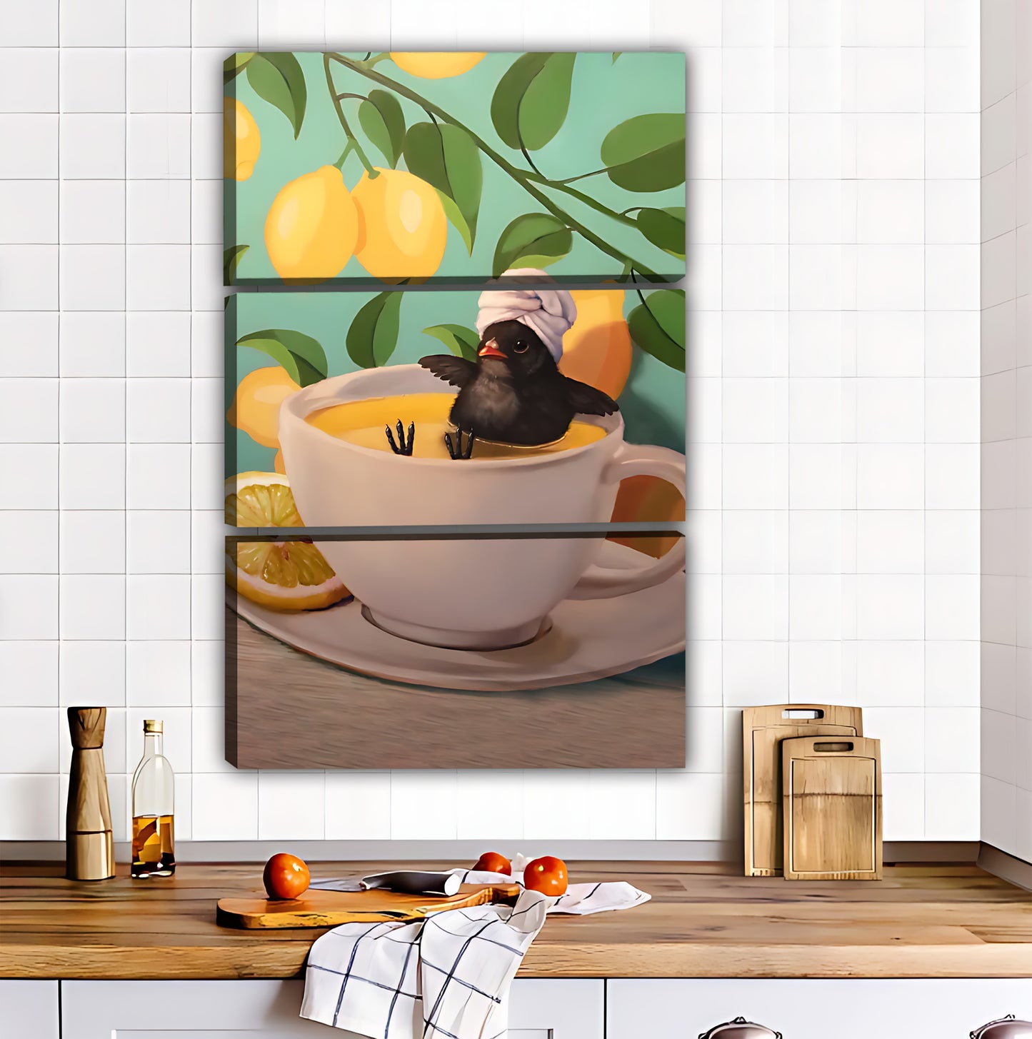 Bird in Teacup with Lemons Whimsical Wall Art Print|Liberty Signs #L542