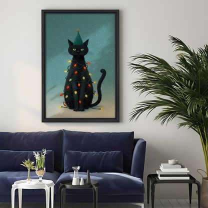 Christmas Black Cat Framed Canvas Wall Art Print|Liberty Signs #L1681