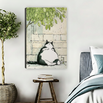 Chubby Cat Under Tree Framed Canvas Wall Art Print|Liberty Signs#L1787