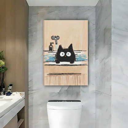 Funny Black Cat Bath Framed Canvas Wall Art Print|Liberty Signs#L1738