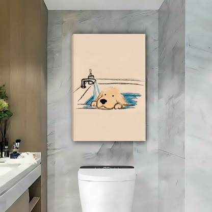 Cute Golden Retriever Bath Framed Canvas Wall Art|Liberty Signs#L1739