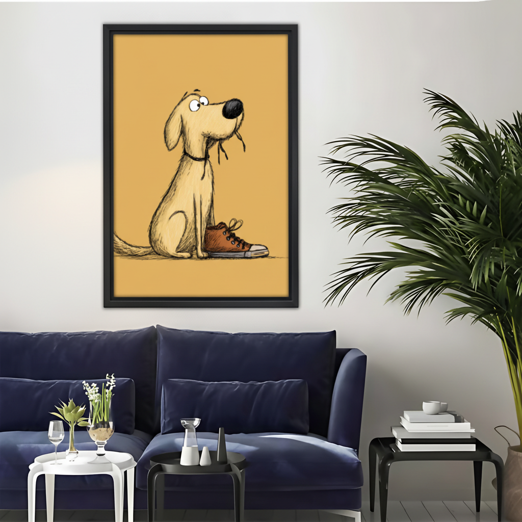 Funny Dog with Shoe Framed Canvas Wall Art|Liberty Signs#L1805
