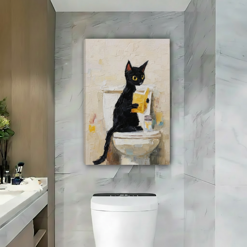 Cat Reading on Toilet Funny Bathroom Framed Wall Art|Liberty Signs#L1769
