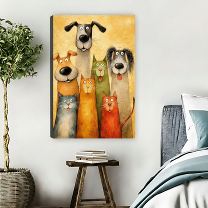 Funny Cats and Dogs Gang Framed Canvas Wall Art|Liberty Signs#L1772