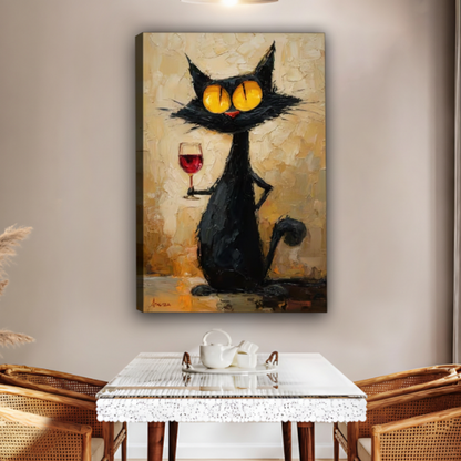 Black Cat Wine Lover Framed Canvas Wall Art|Liberty Signs#L1770