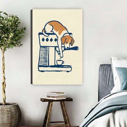Beagle Dog Espresso Machine Illustration Framed Canvas Art| Liberty Signs #L1660