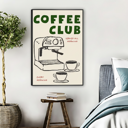 Coffee Club Espresso Machine Doodle Framed Canvas Wall Art| Liberty Signs #L1659