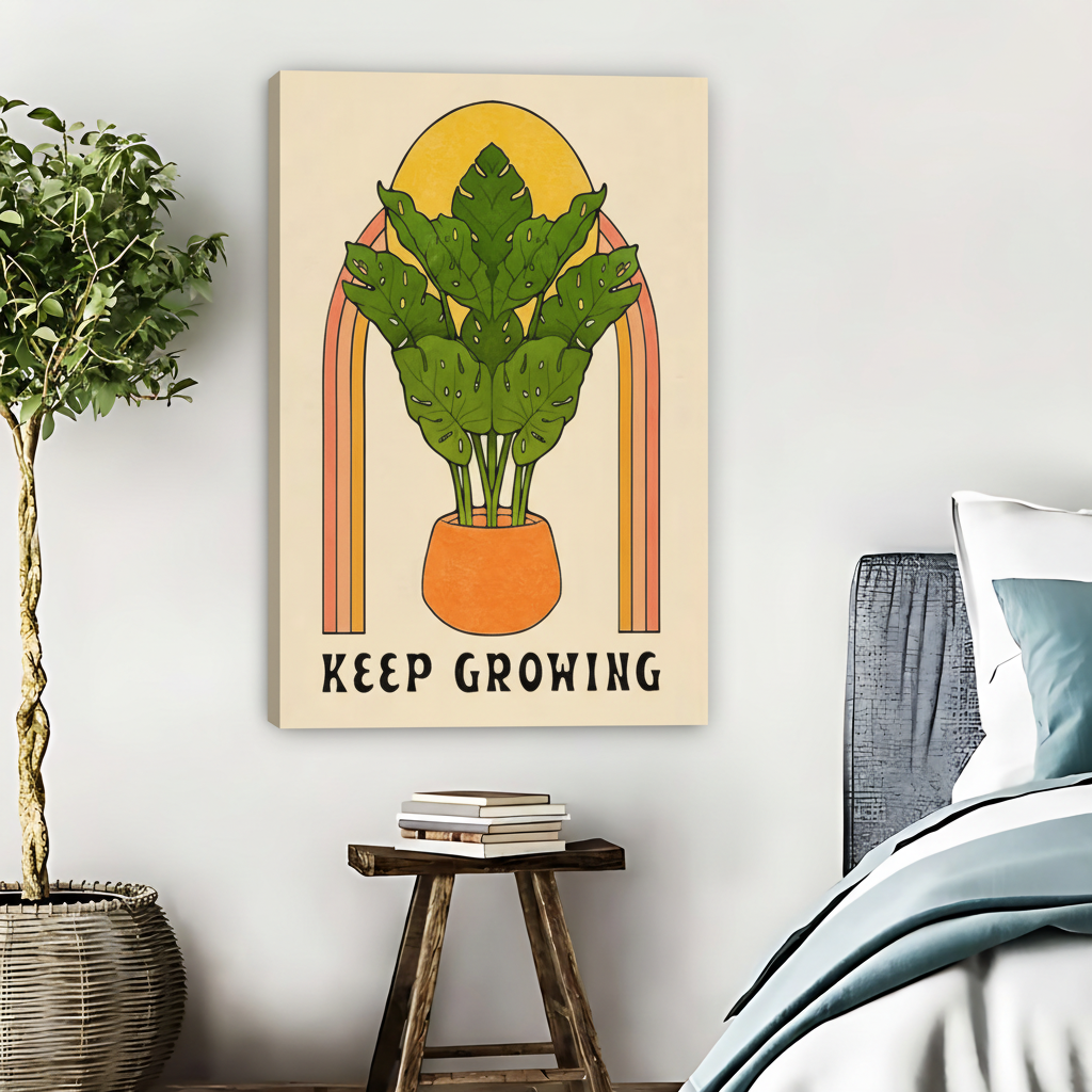 Keep Growing Retro Monstera Plant Framed Canvas Art| Liberty Signs #L1647
