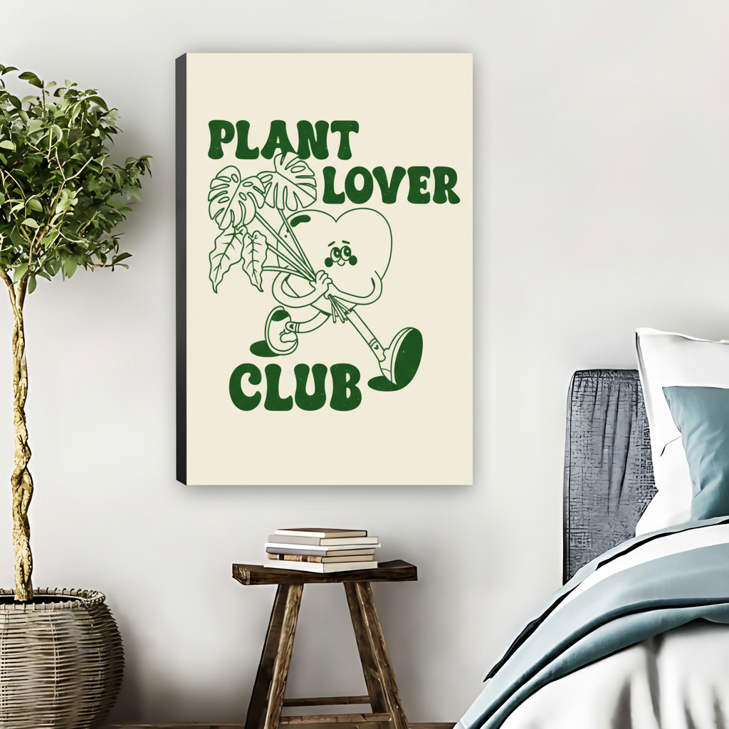 Plant Lover Club Retro Groovy Cartoon Framed Canvas Art|Liberty Signs #L1661