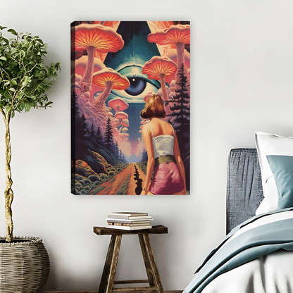 Psychedelic Mushroom Forest Retro Sci-Fi Framed Canvas Art| Liberty Signs #L1649