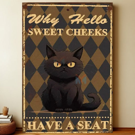 8x12 Cute Cat Metal Sign – Retro Tin Wall Art for Cat Lovers & Kitchens | Liberty Signs #2028