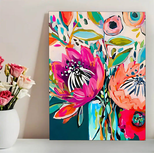 12x16 Pink Peony Floral Canvas Art – Elegant Botanical Print for Bedroom & Entryway | Liberty Signs #F2002