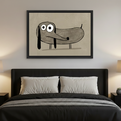 Minimalist dachshund big eyes canvas wall art above console table living room