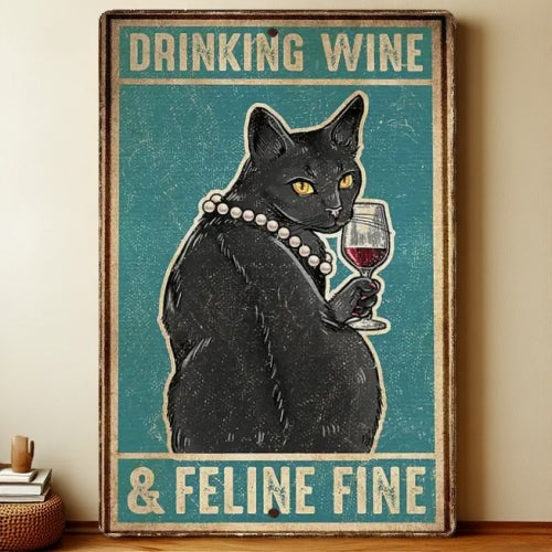 8x12 Cute Cat Metal Sign – Retro Tin Wall Art for Cat Lovers & Kitchens | Liberty Signs #2203