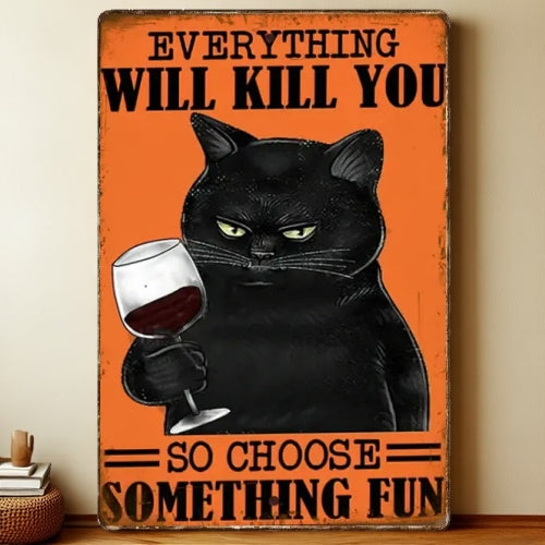 8x12 Cute Cat Metal Sign – Retro Tin Wall Art for Cat Lovers & Kitchens | Liberty Signs #2210