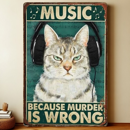 8x12 Cute Cat Metal Sign – Retro Tin Wall Art for Cat Lovers & Kitchens | Liberty Signs #2217