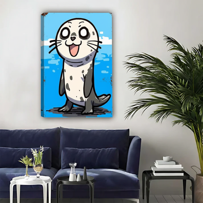 Happy Spotted Seal Cartoon Wall Art - Cute Ocean Animal Print|Liberty Signs #L352