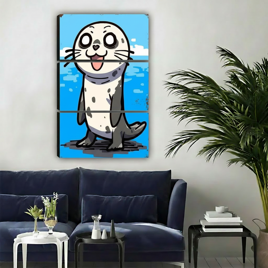 Happy Spotted Seal Cartoon Wall Art - Cute Ocean Animal Print|Liberty Signs #L352