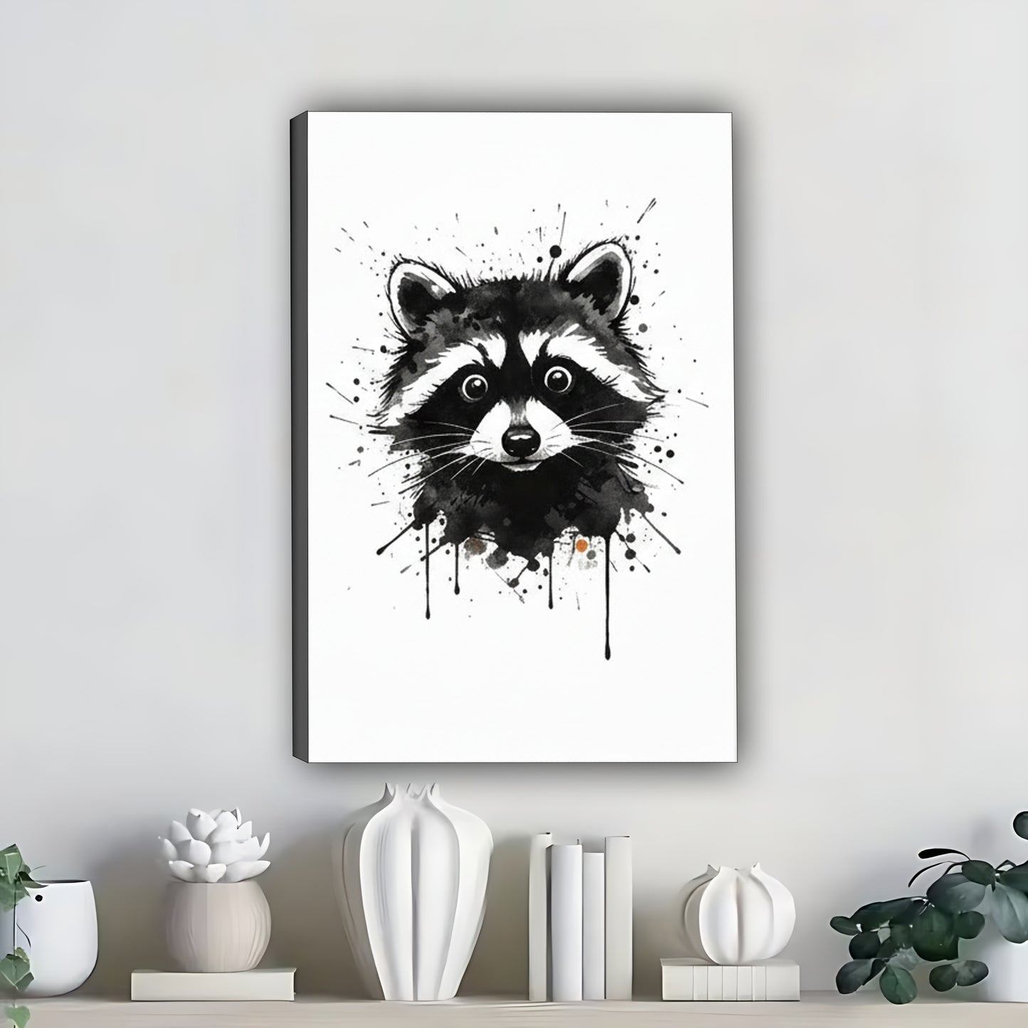 Black Raccoon Ink Splash Wall Art - Modern Canvas Print for Home Decor | Liberty Signs #SZ300
