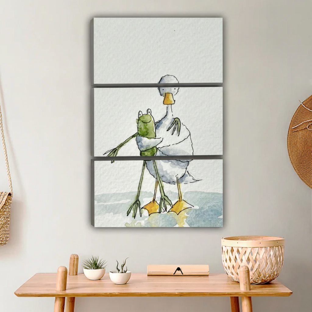 Adorable Duck Holding Frog Art Print - Cute Animal Friendship Wall Decor|Liberty Signs #L653