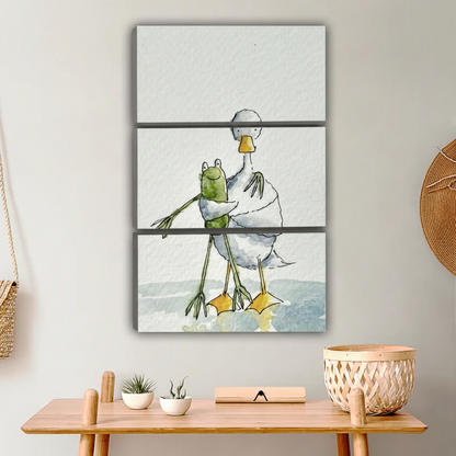 Adorable Duck Holding Frog Art Print - Cute Animal Friendship Wall Decor|Liberty Signs #L653