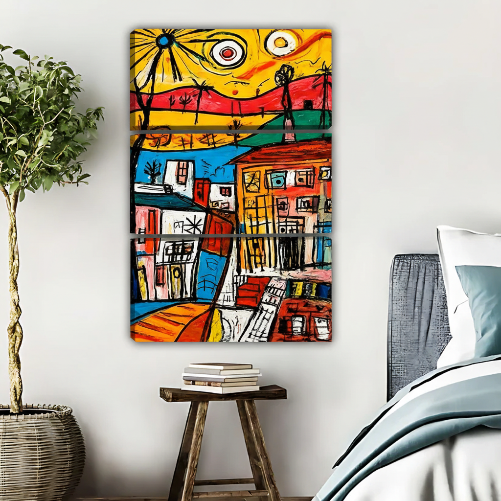 Vibrant Cityscape Canvas - Bold Abstract Town Art Print|Liberty Signs #L606