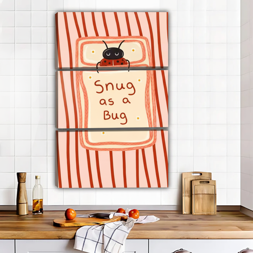 Cozy "Snug as a Bug" Illustration - Retro Pink & Orange Ladybug Print|Liberty Signs #L548