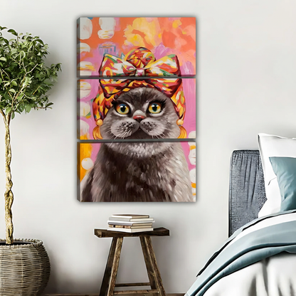Cat with Bow Wall Art - Whimsical Colorful Animal Print|Liberty Signs #L459