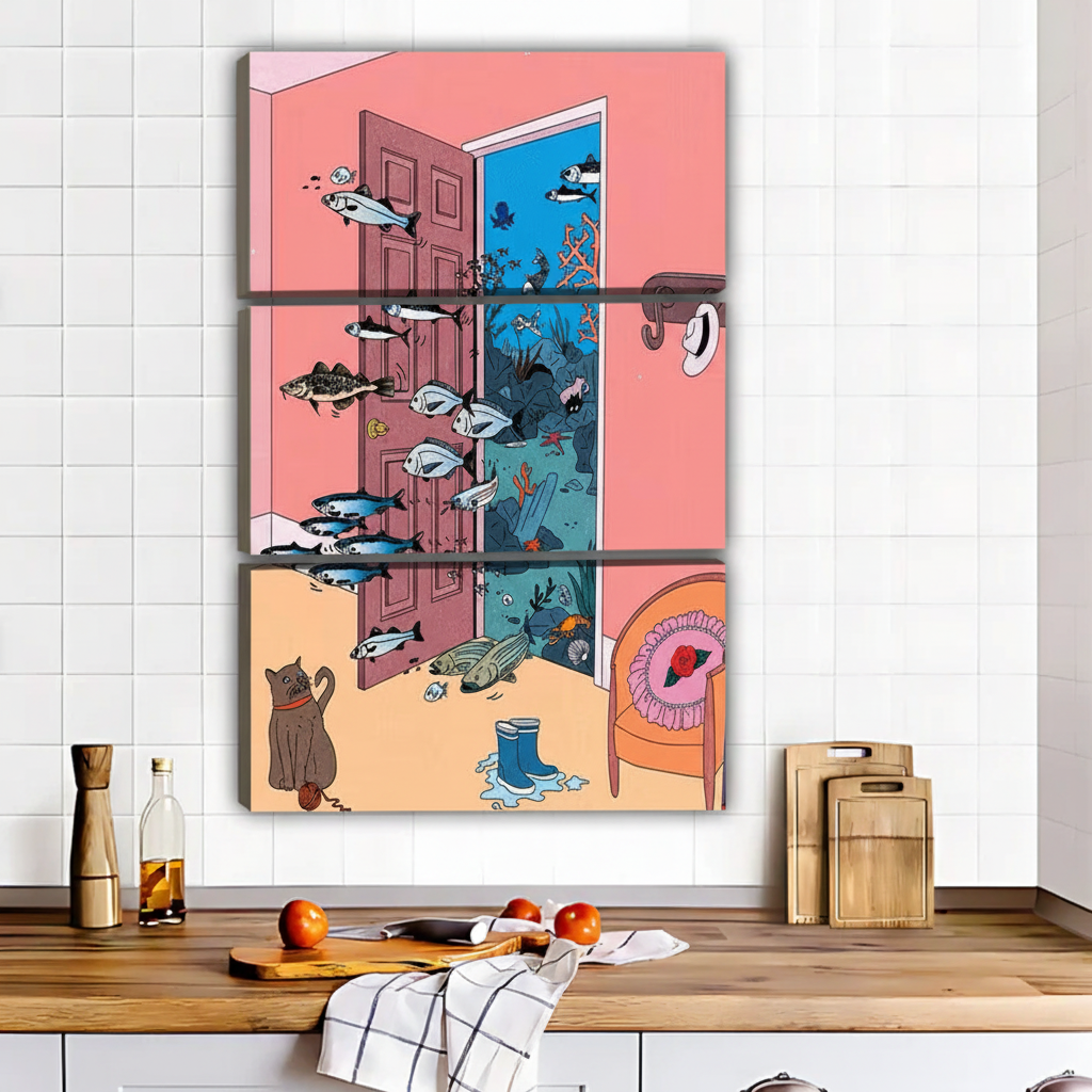 Surreal Cat & Ocean Door Wall Art - Whimsical Home Decor|Liberty Signs #L504