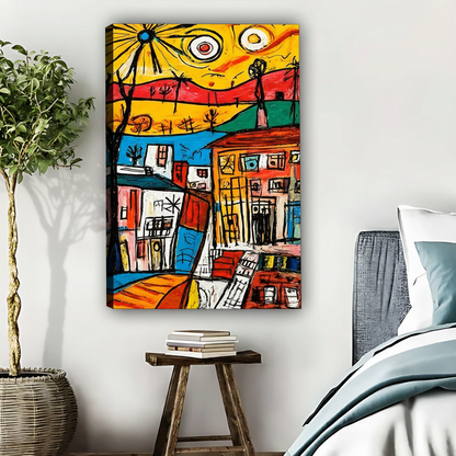 Vibrant Cityscape Canvas - Bold Abstract Town Art Print|Liberty Signs #L606