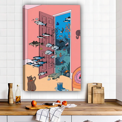 Surreal Cat & Ocean Door Wall Art - Whimsical Home Decor|Liberty Signs #L504