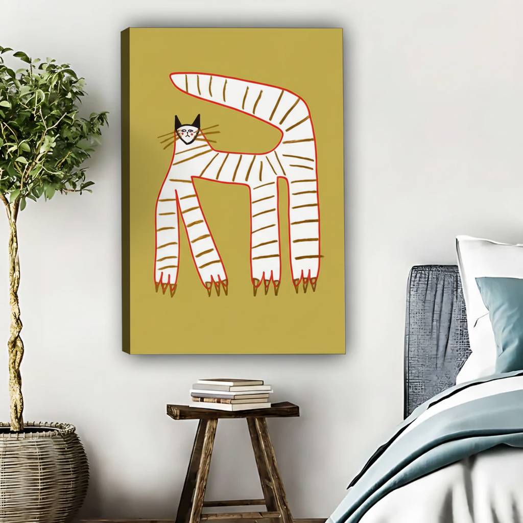 Striped Cat Wall Art - Minimalist Animal Canvas Print|Liberty Signs #L536