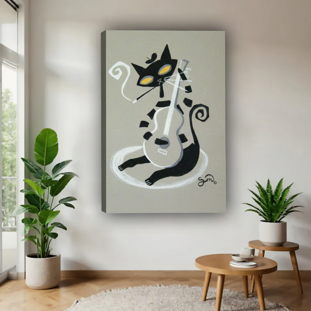 Black Cat Playing Guitar Wall Art Print|Liberty Signs #L647