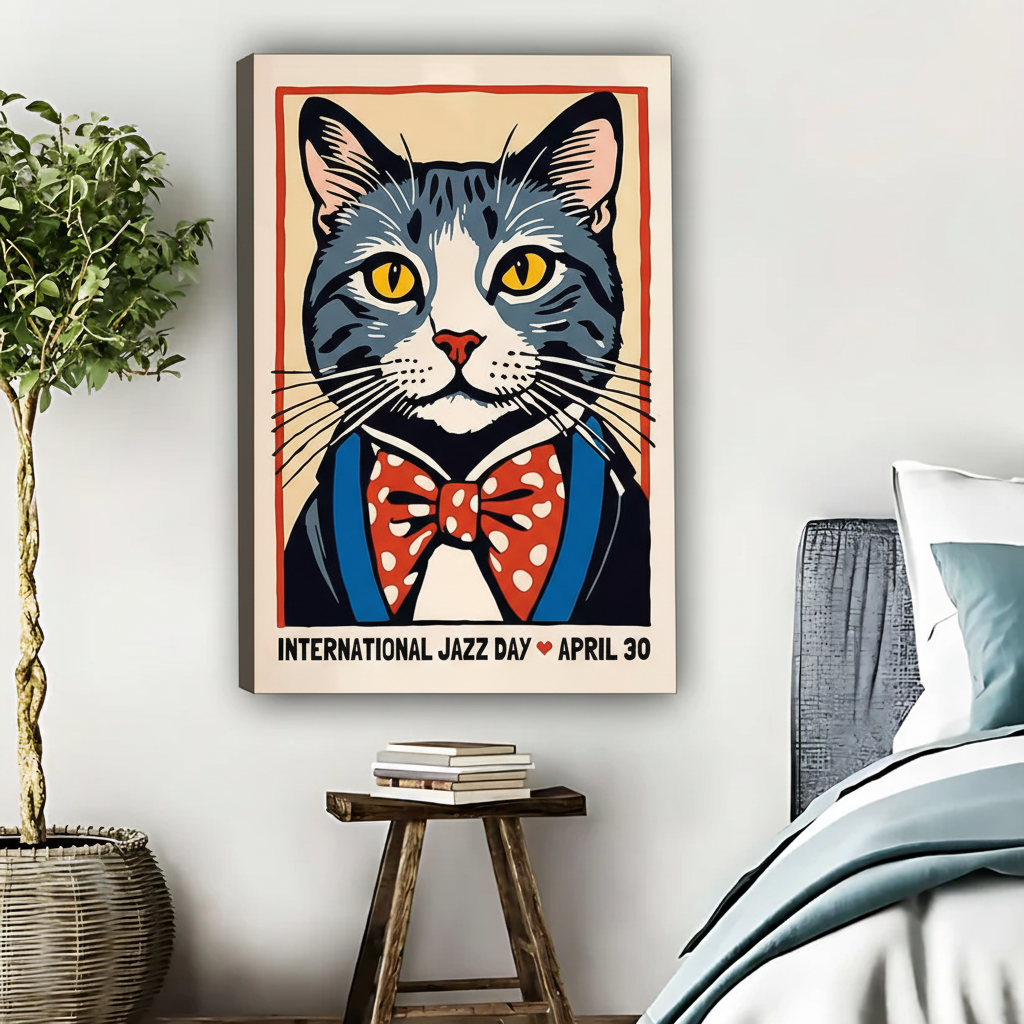 Jazz Cat Art Print - International Jazz Day Vintage Poster|Liberty Signs #L448