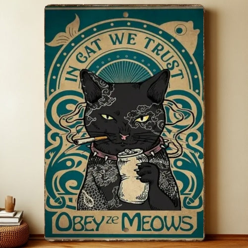 8x12 Cute Cat Metal Sign – Retro Tin Wall Art for Cat Lovers & Kitchens | Liberty Signs #2233