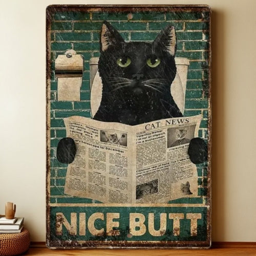 8x12 Cute Cat Metal Sign – Retro Tin Wall Art for Cat Lovers & Kitchens | Liberty Signs #2234