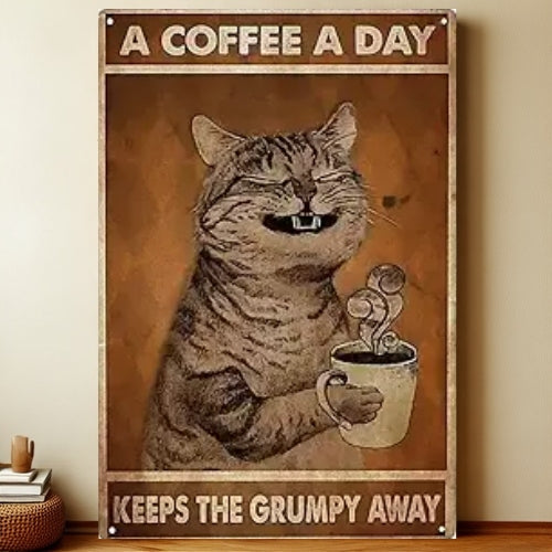8x12 Cute Cat Metal Sign – Retro Tin Wall Art for Cat Lovers & Kitchens | Liberty Signs #2256