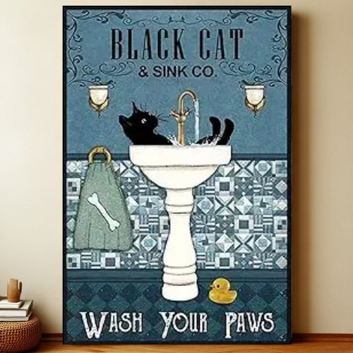 8x12 Cute Cat Metal Sign – Retro Tin Wall Art for Cat Lovers & Kitchens | Liberty Signs #2266