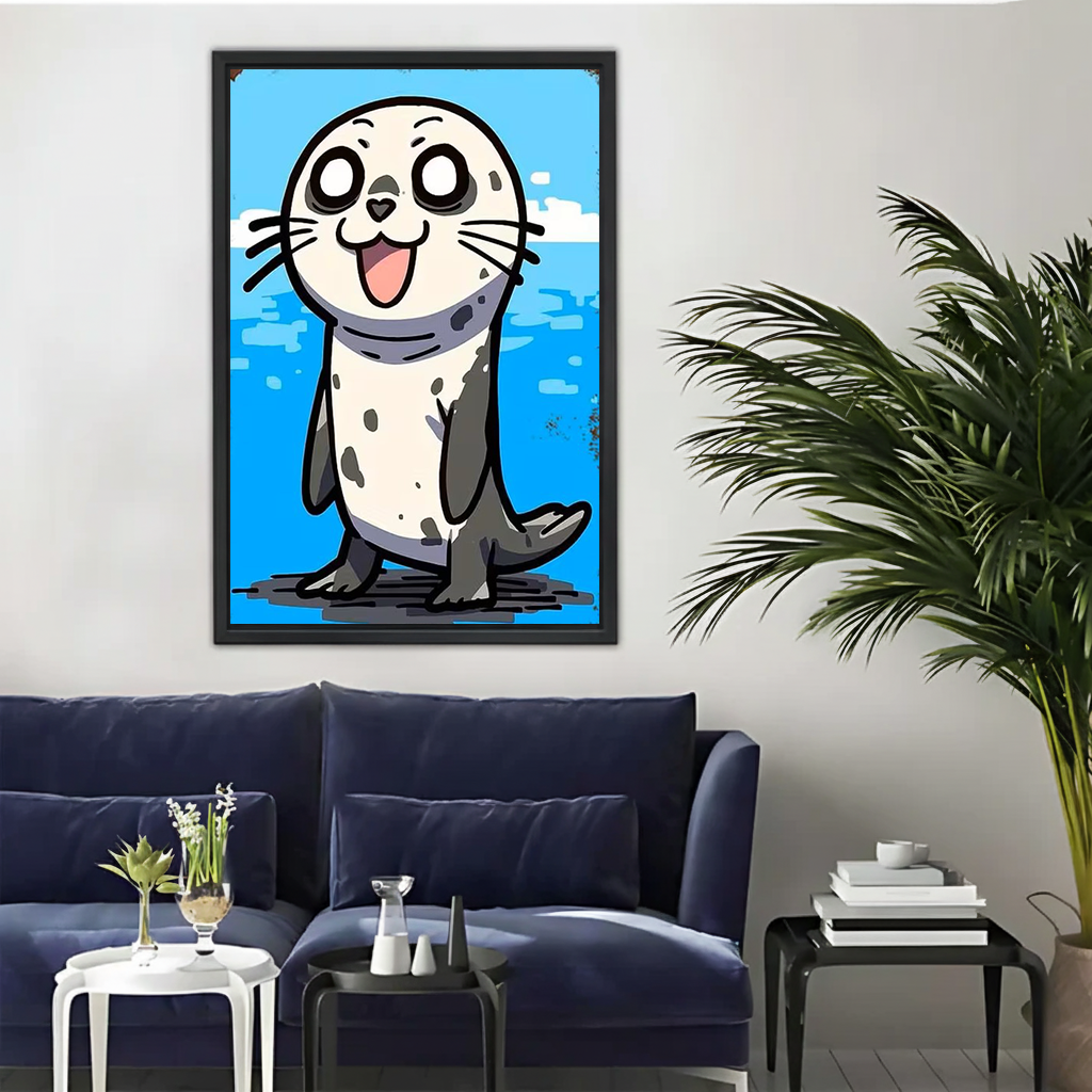 Happy Spotted Seal Cartoon Wall Art - Cute Ocean Animal Print|Liberty Signs #L352