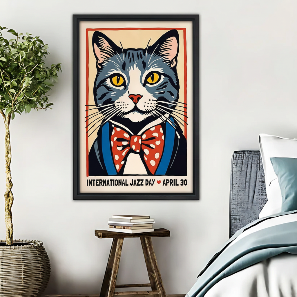 Jazz Cat Art Print - International Jazz Day Vintage Poster|Liberty Signs #L448
