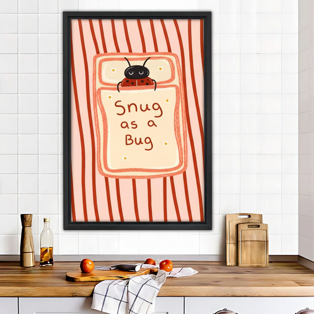 Cozy "Snug as a Bug" Illustration - Retro Pink & Orange Ladybug Print|Liberty Signs #L548
