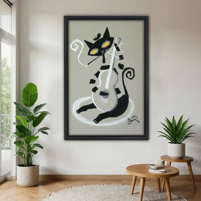 Black Cat Playing Guitar Wall Art Print|Liberty Signs #L647