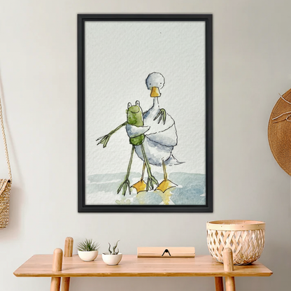 Adorable Duck Holding Frog Art Print - Cute Animal Friendship Wall Decor|Liberty Signs #L653