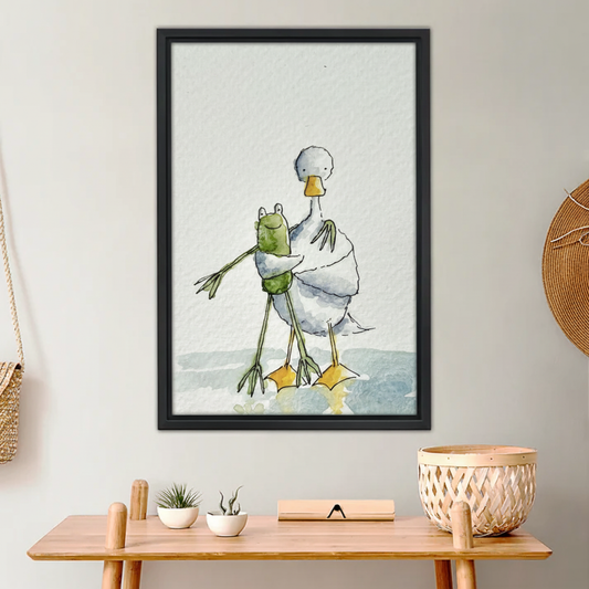Adorable Duck Holding Frog Art Print - Cute Animal Friendship Wall Decor|Liberty Signs #L653